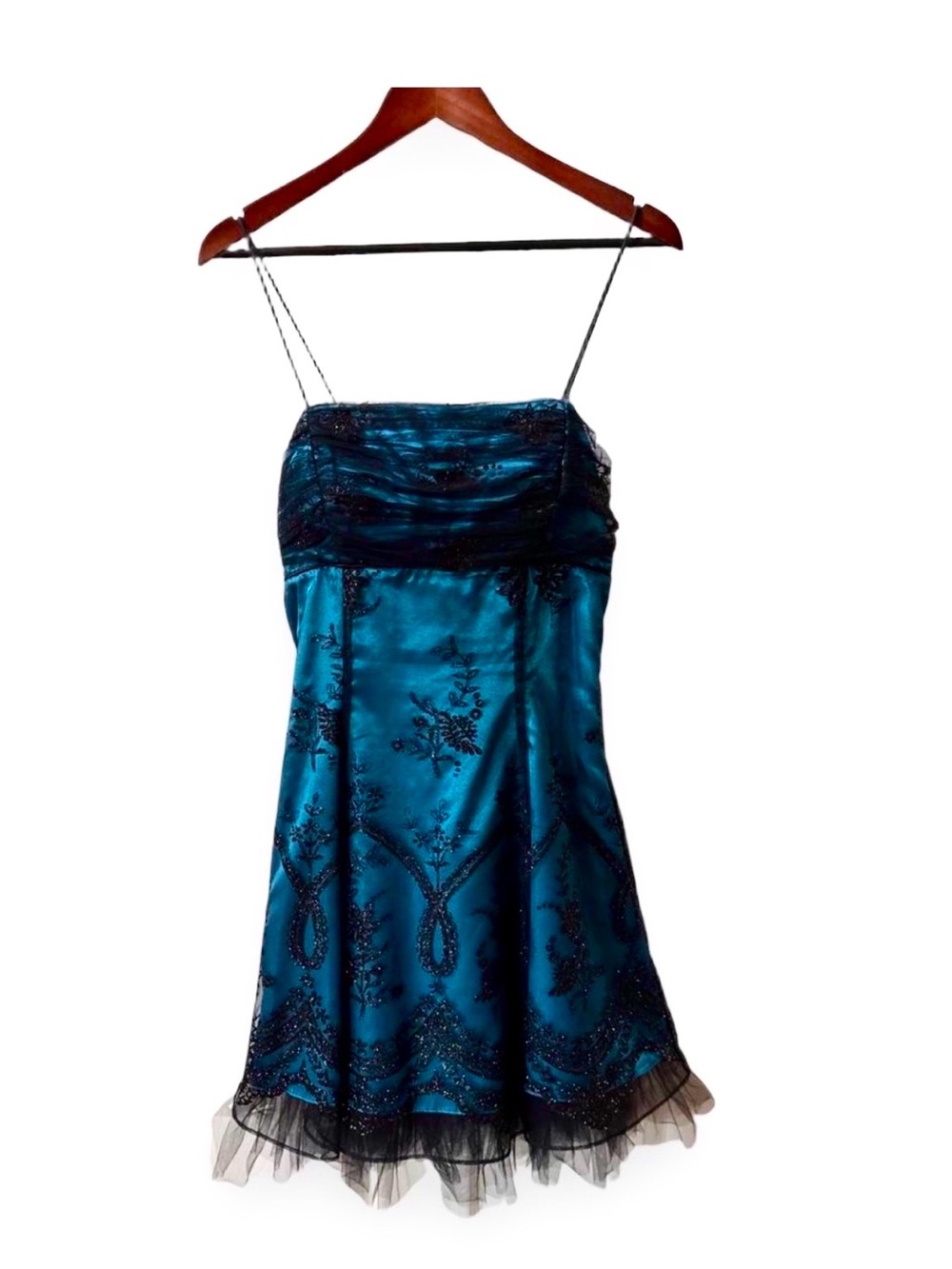 Morgan & Co. Vintage 90s Y2K Blue Teal Lace Homecoming Prom Dress 11/12